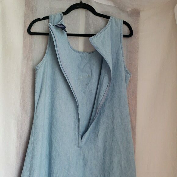 Vintage Blue J Denim Sleeveless Dress Farmhouse Flowerpot Country Modest Women L - Picture 7 of 10